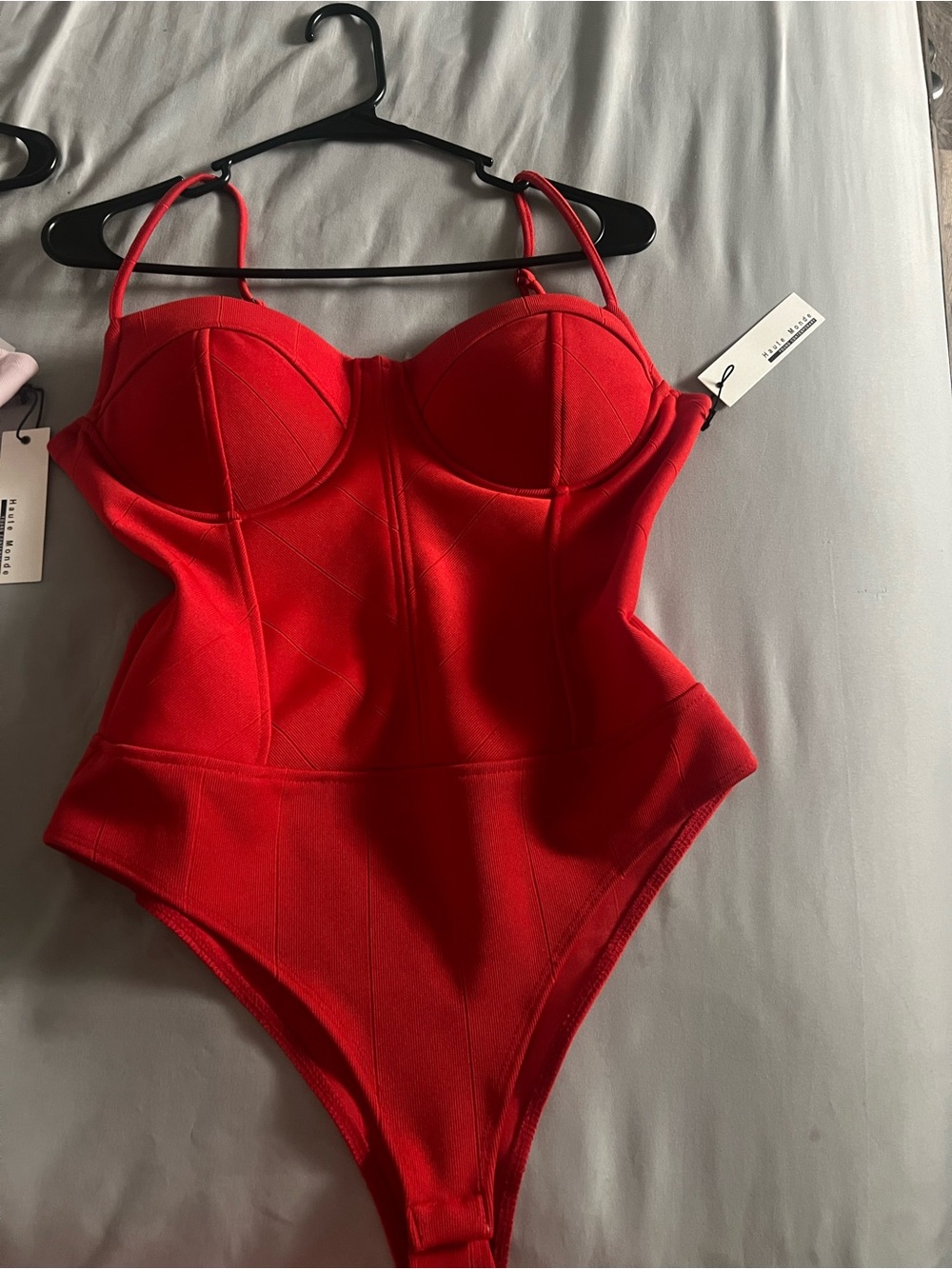 Red Structured Bustier One-Piece Bodysuit